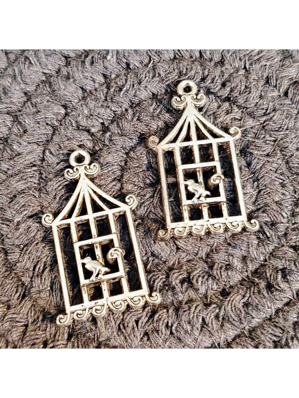 Antique Silver Pewter Art Deco Nouveau Bird & Cage Pendants 29x18mm 10 pcs